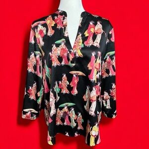 Natori Geisha print satin tunic, size S